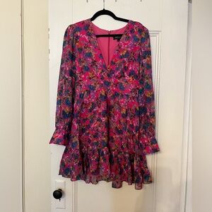 SALONI silk long sleeve mini dress